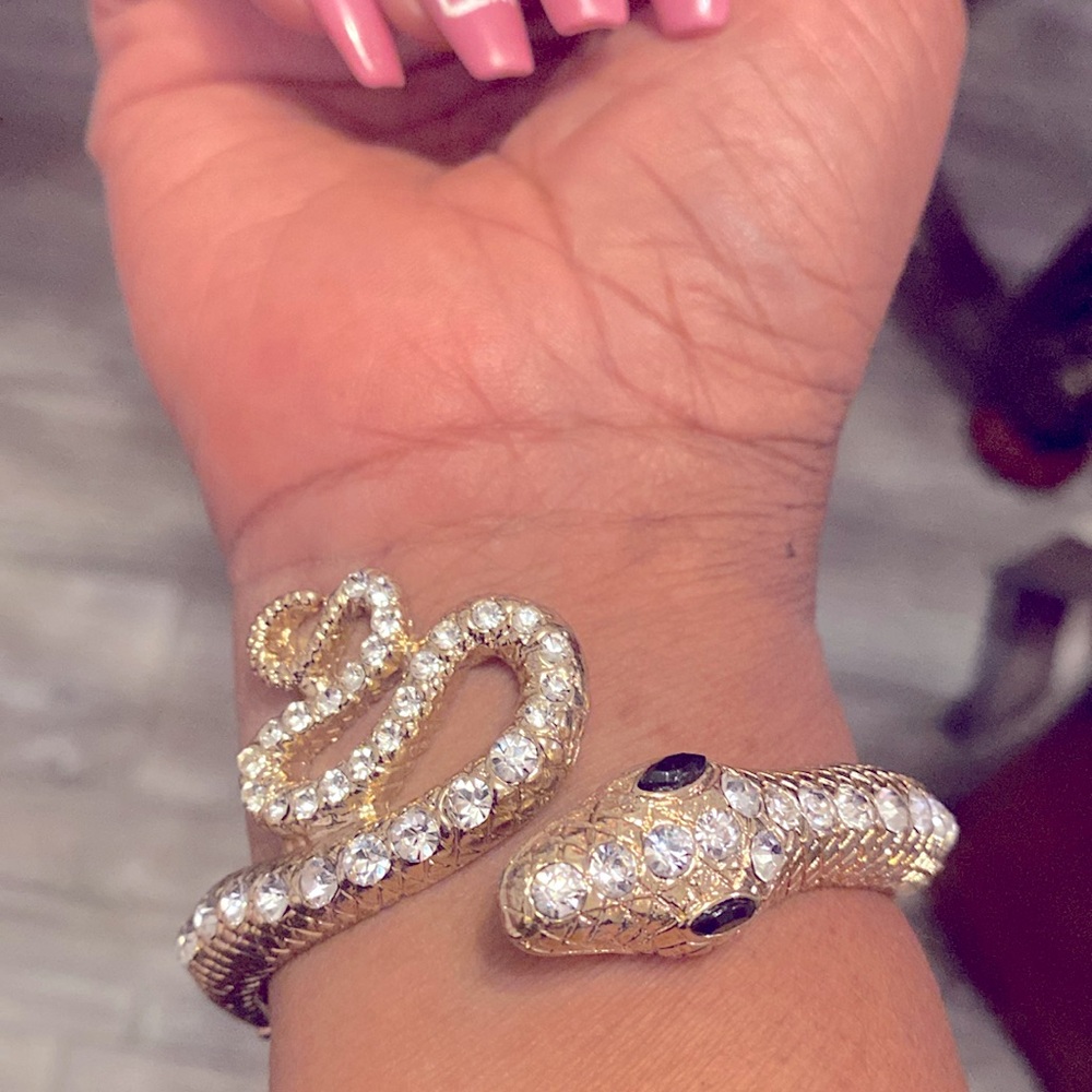 Gold Snake Bracelet with Crystals